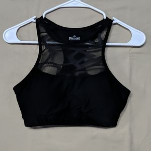 Spalding Black Netted Sports Bra Medium Impact SzM